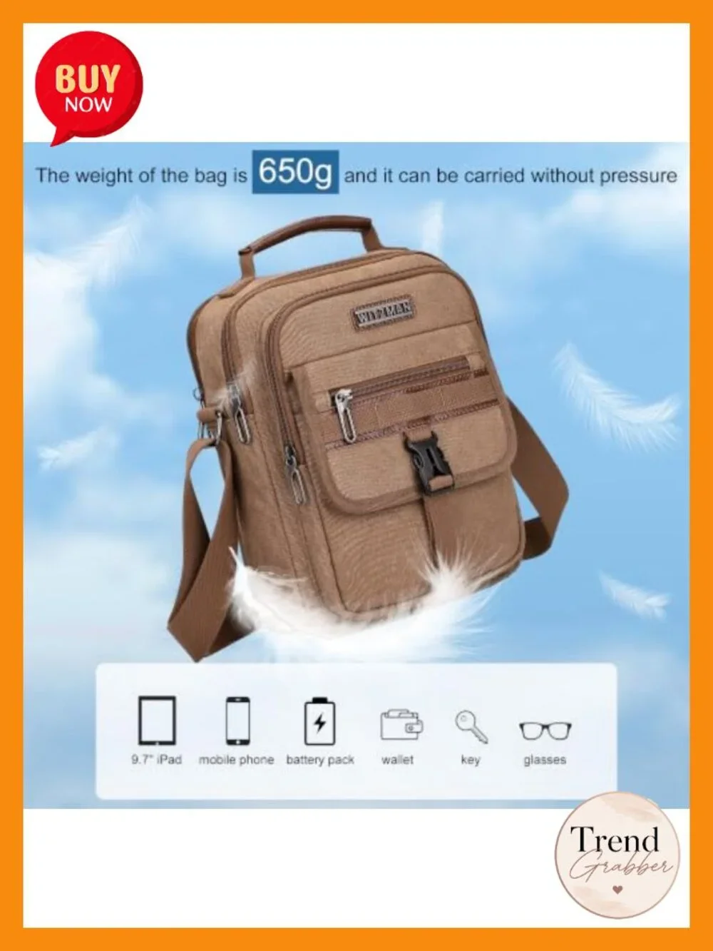 Canvas Messenger Bag Crossbody with Leather Handle Adjustable Strap